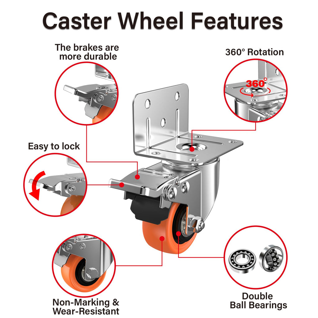 2" L-Shaped Swivel Caster Wheels Set of 4 P51949