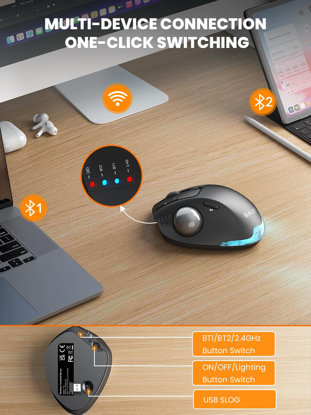 Ergonomic Wireless Trackball Mouse N9309