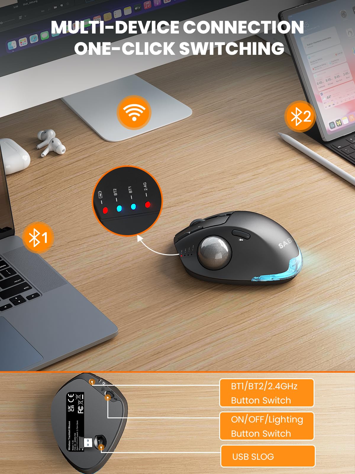 Ergonomic Wireless Trackball Mouse N9309