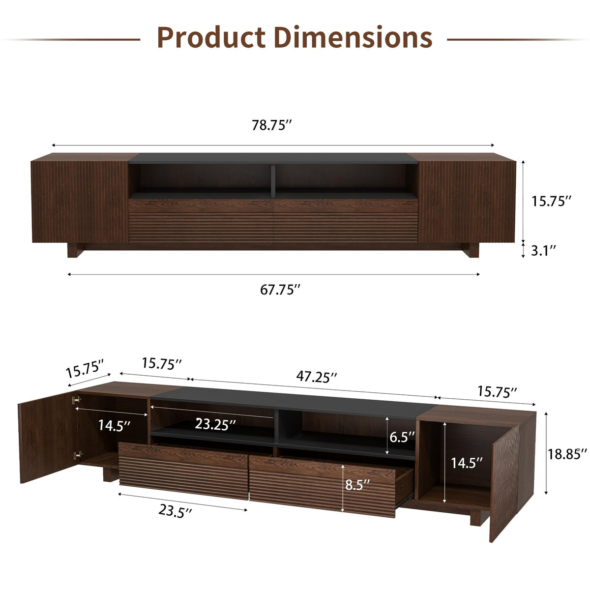 78.8 Inch Dark Brown Walnut TV Stand with Storage X68425
