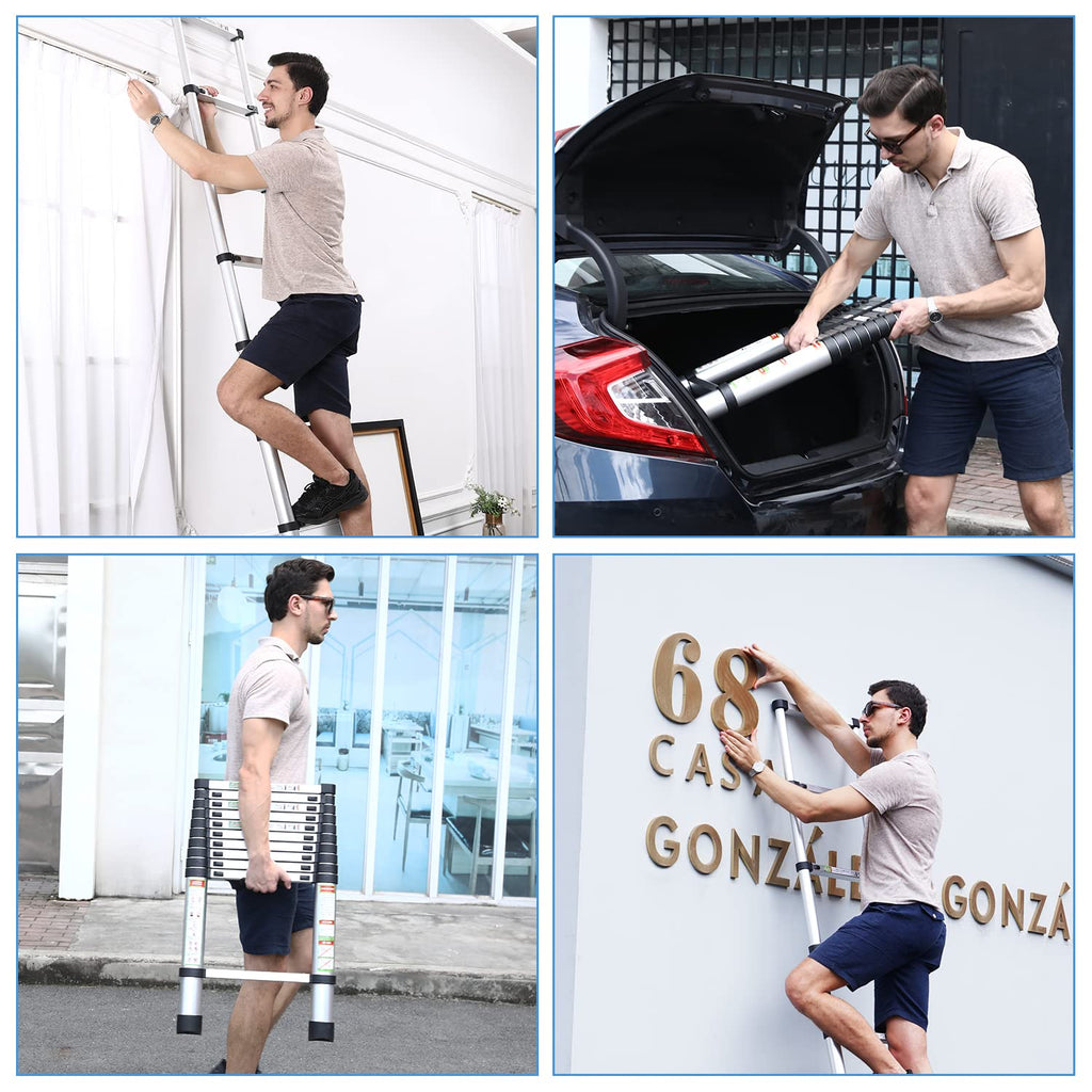 10.5 ft Aluminum Telescopic Ladder with Non-Slip Feet V529
