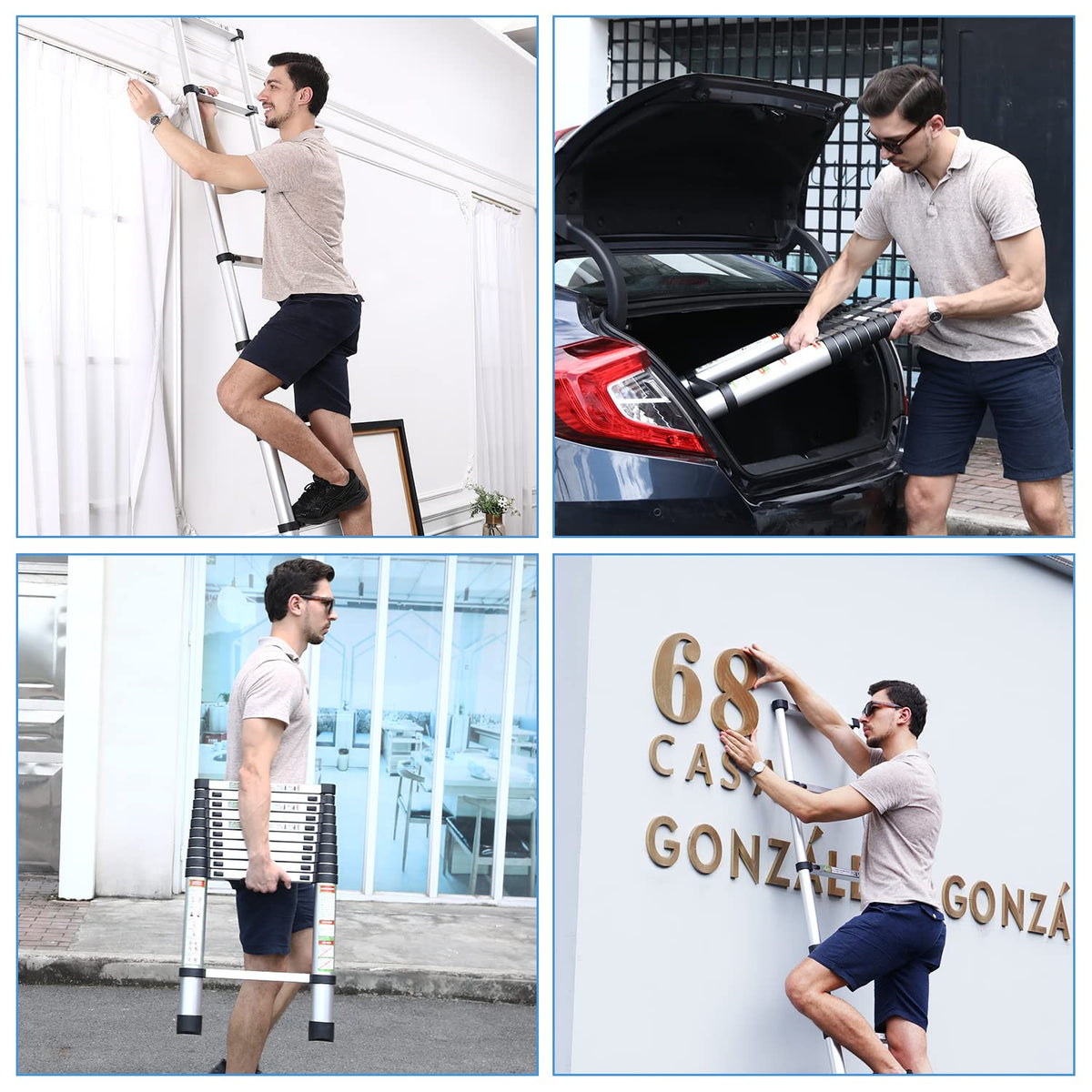 10.5 ft Aluminum Telescopic Ladder with Non-Slip Feet V529