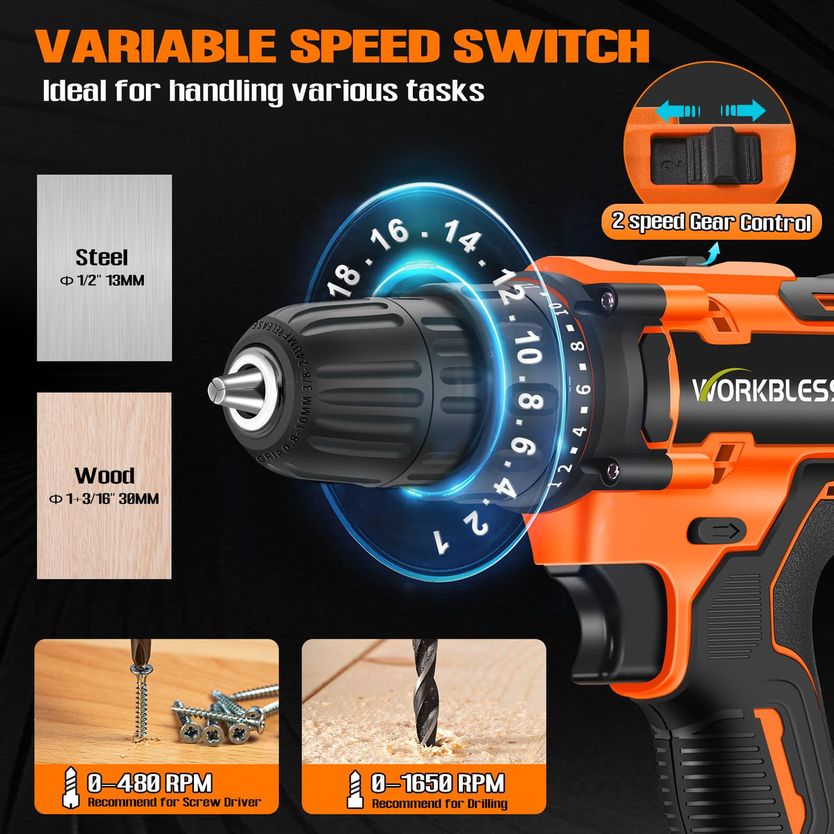 21V Cordless Drill Set with Battery Charger C21056