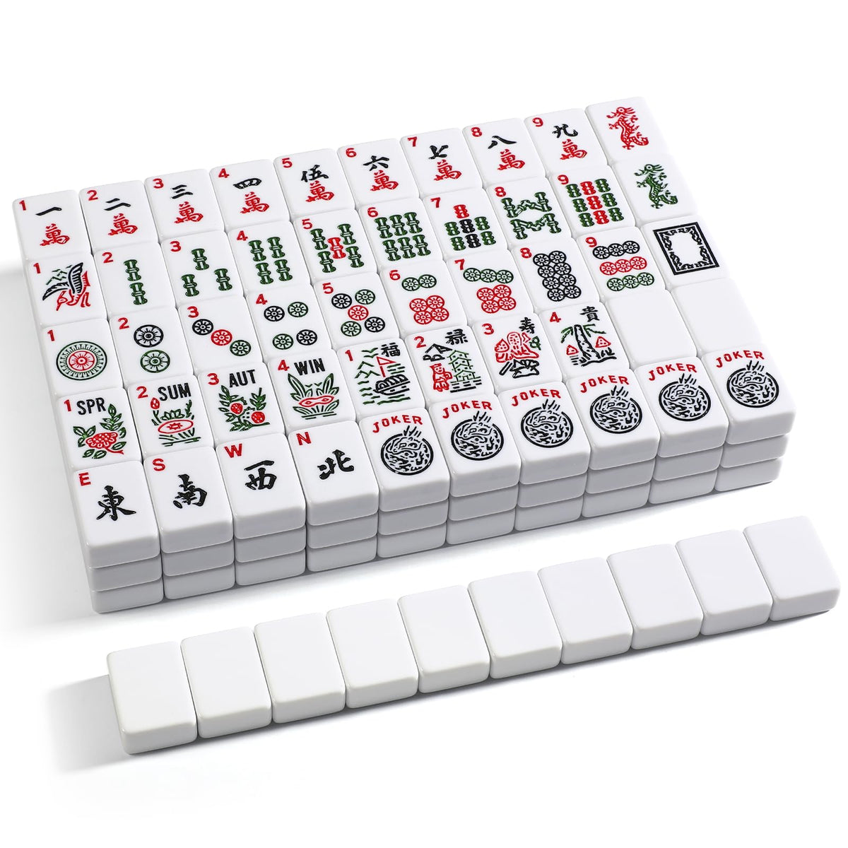 166 White Tiles Mahjong Game Set with Wooden Racks and Carrying Bag B2650
