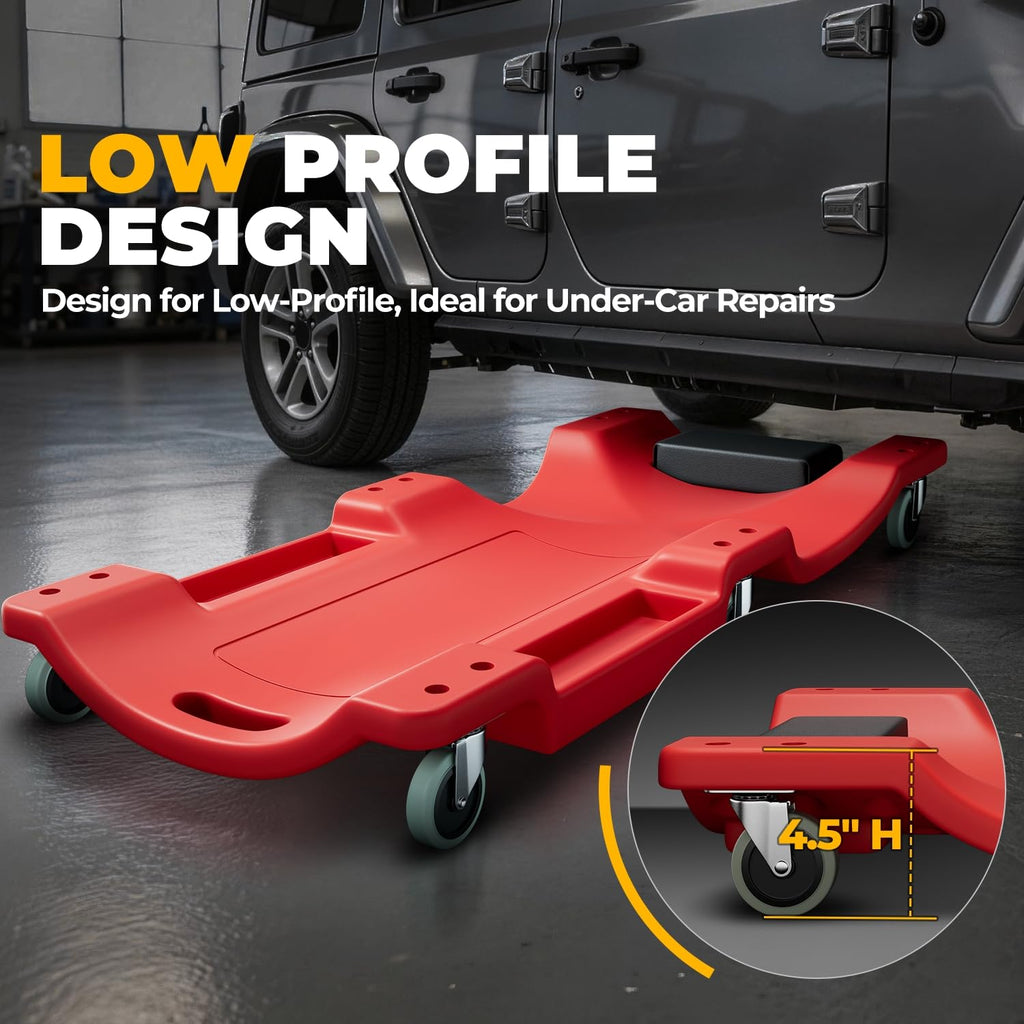 40 in Low-Profile Rolling Mechanic Creeper, Red G6597
