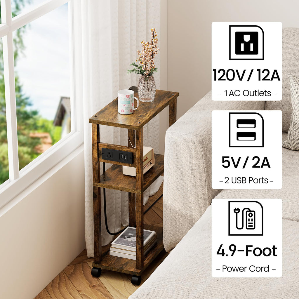 Small Narrow Side Table with Charging Station W217