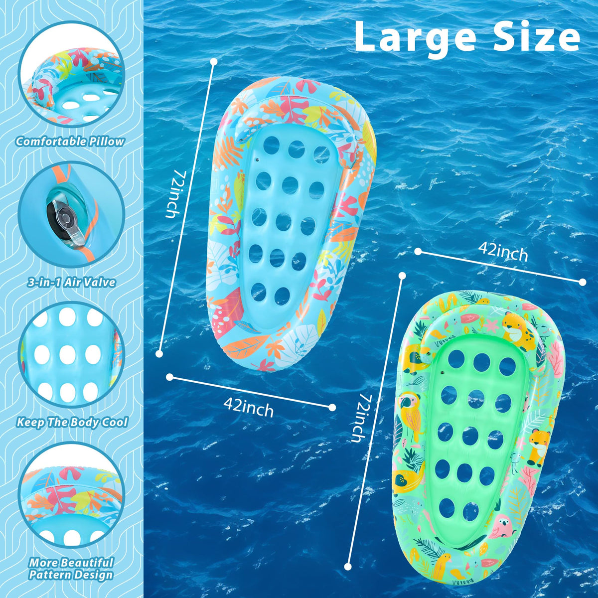 4 Pack Inflatable Pool Float Lounger with Headrest O84802