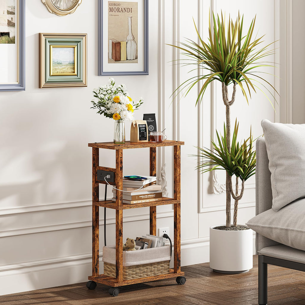 Small Narrow Side Table with Charging Station W217