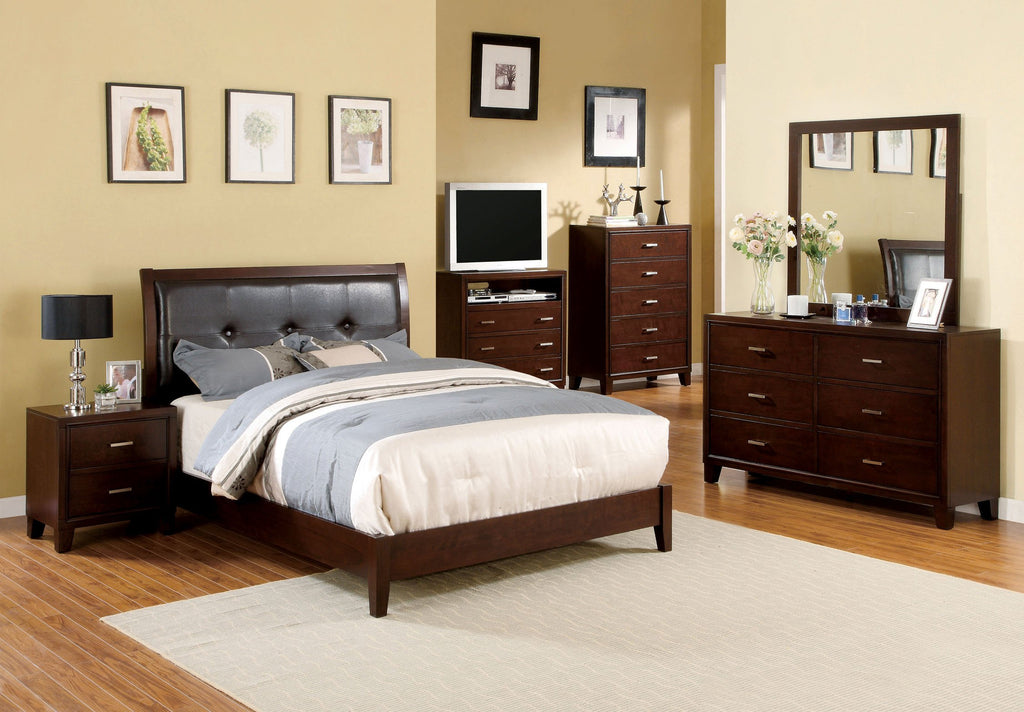 Brown Cherry Eastern King Leatherette Platform Bed V770420