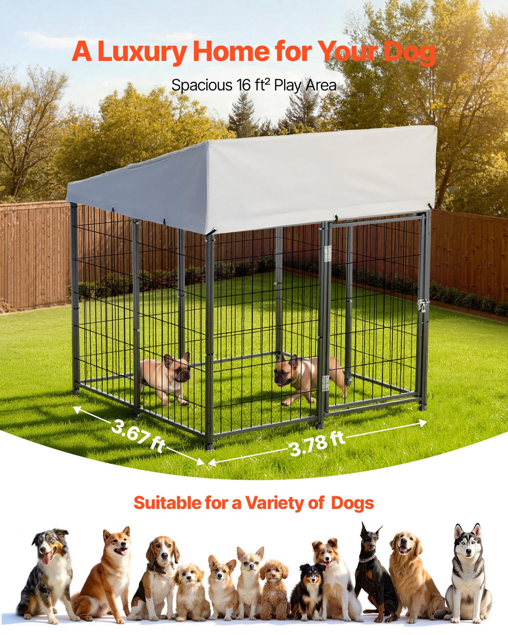 Outdoor Dog Kennel with UV-Resistant & Waterproof Roof Cover J823799