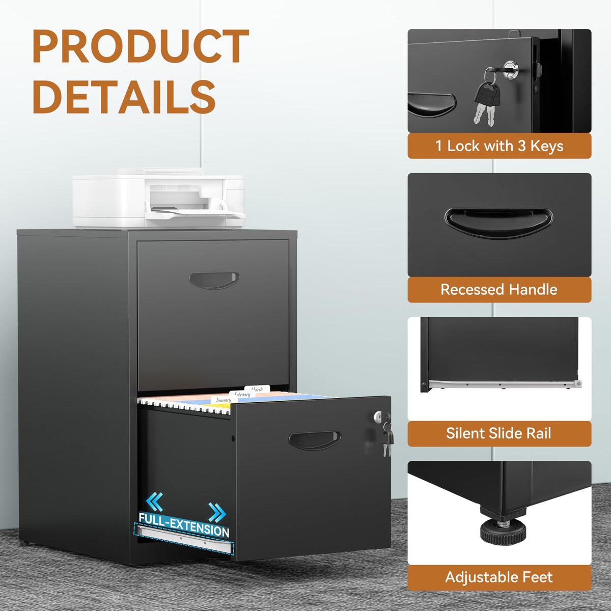 2 Drawer Metal File Cabinet with Lock G896636
