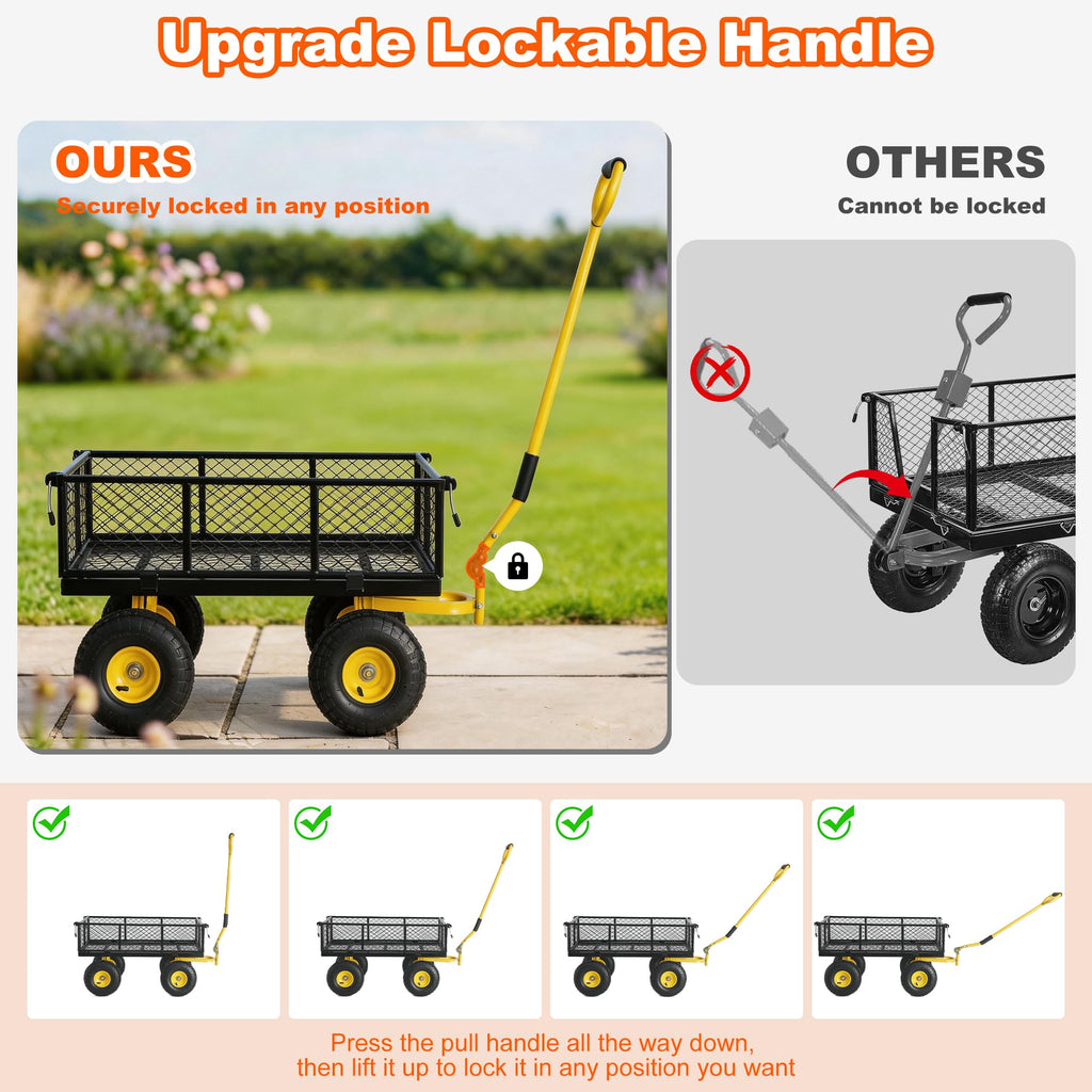 Heavy Duty Steel Garden Cart with Handle & 10" All Terrain Tires D64944