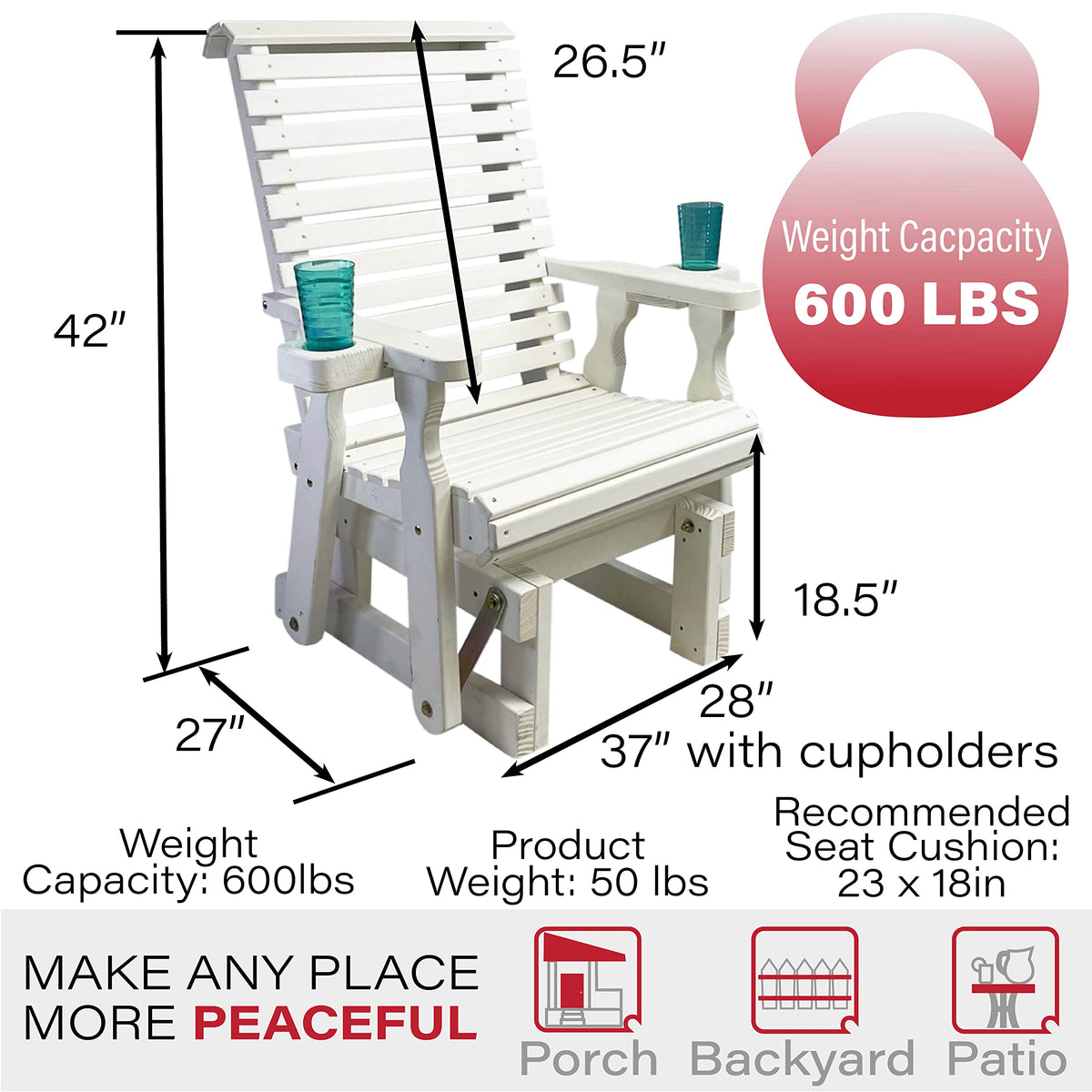 Heavy Duty 600 Lb High Back Glider Chair with Cupholders P26793