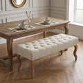 40" Beige Linen Fabric Upholstered Tufted Bench with Distressed Wood Legs T46359