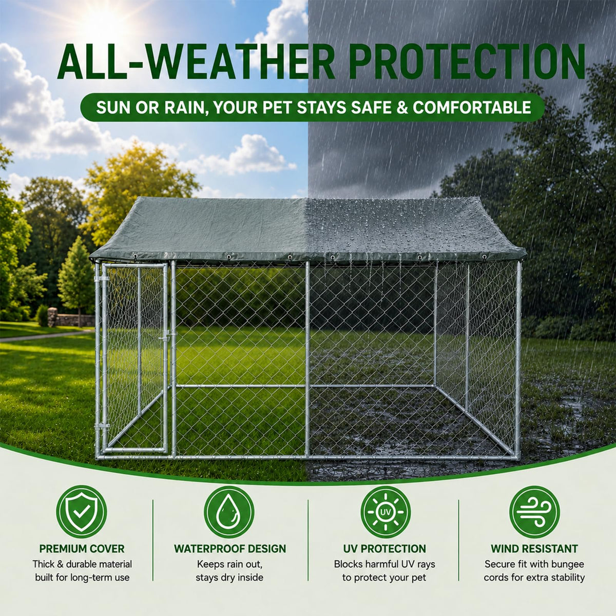 10x10FT Heavy Duty Galvanized Steel Outdoor Dog Kennel F77753