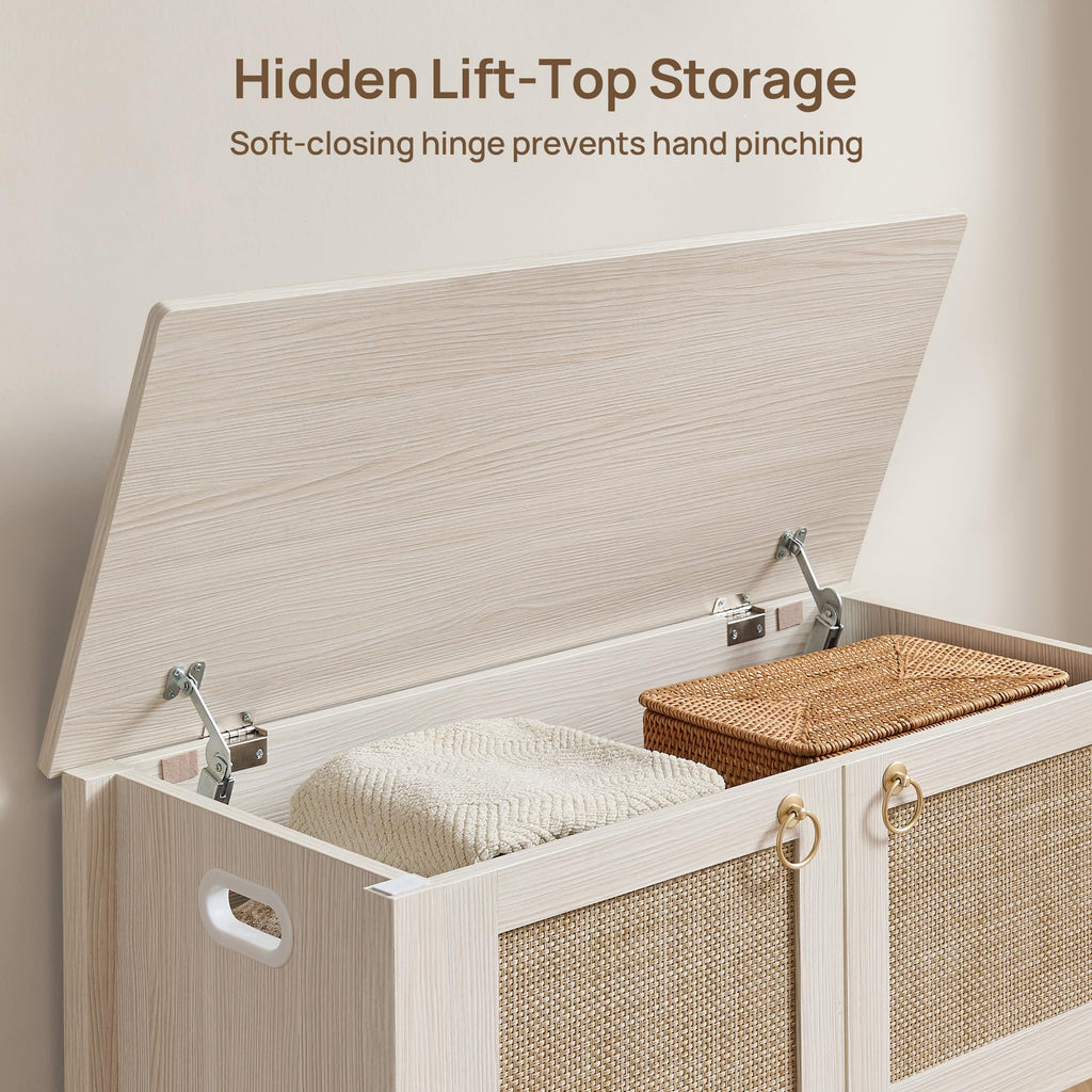 Rattan Storage Bench with 2 Safety Hinges T3071