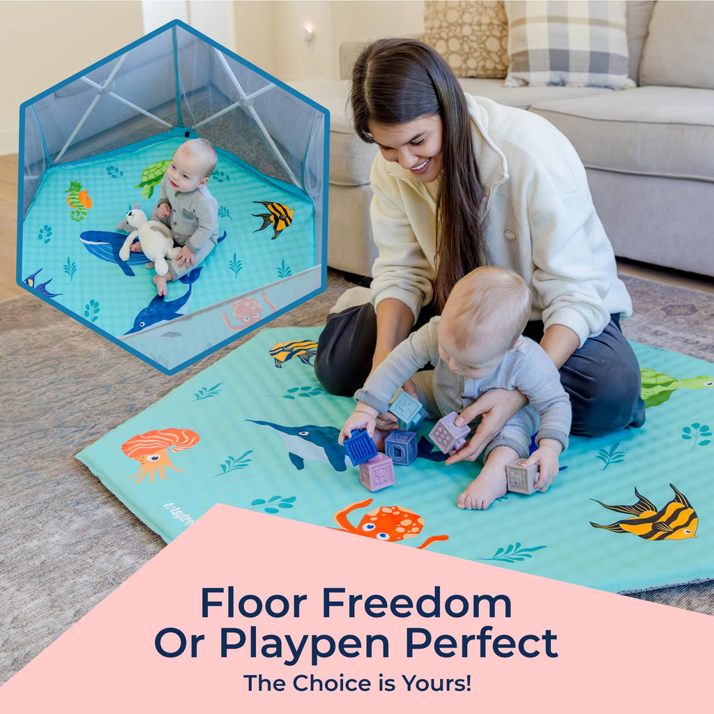 Self Inflating Hexagon Playpen Mat 52" x 45" Non-Slip Cushioned Baby Play Mat W327896