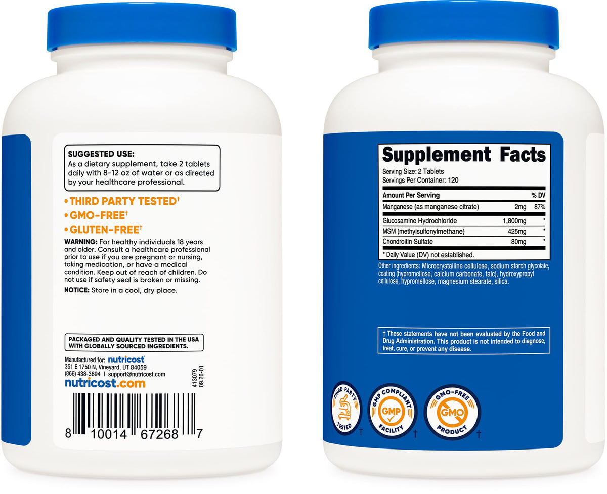 Glucosamine 1800mg with Chondroitin & MSM, 240 Tablets T390