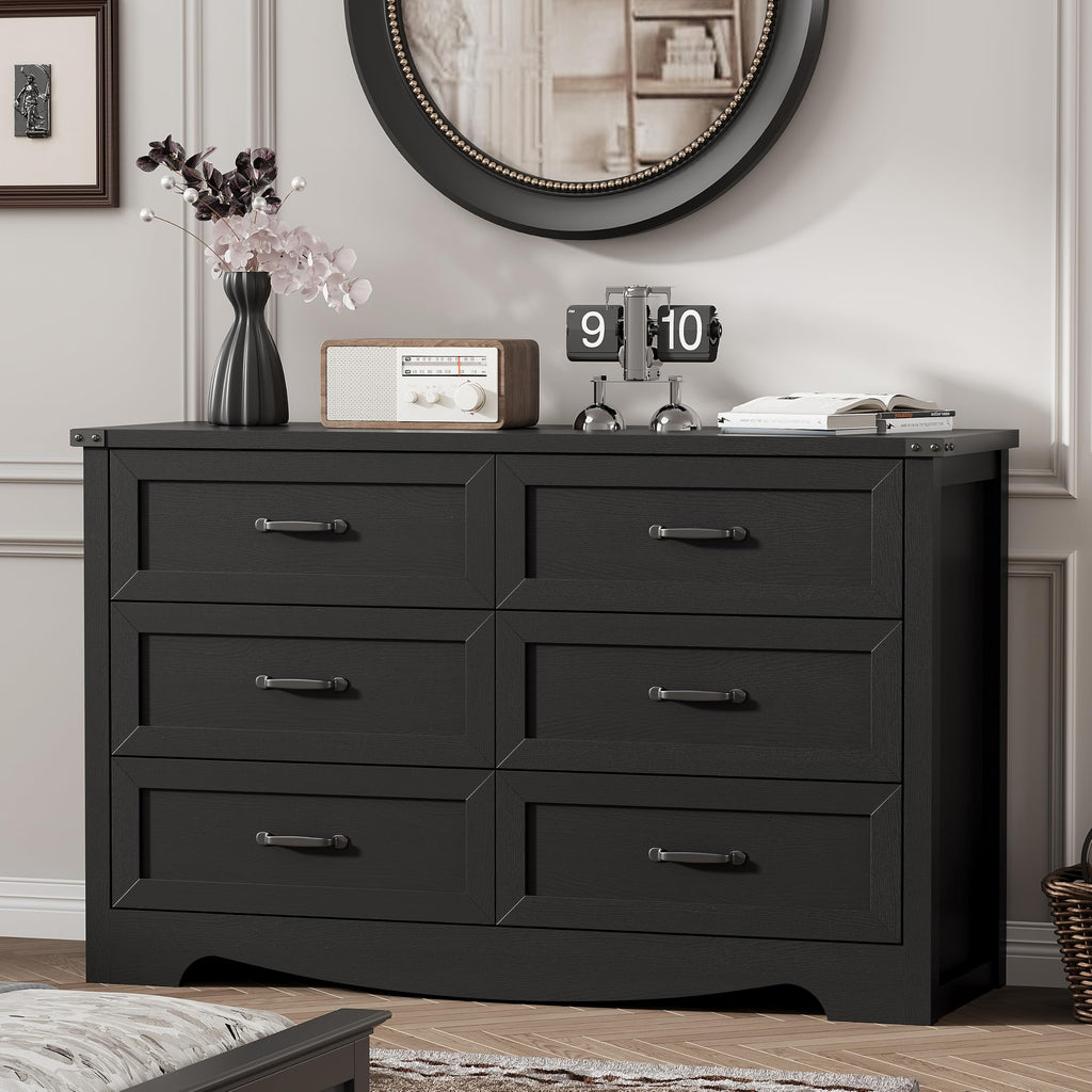 Black 6 Drawer Wood Dresser F469