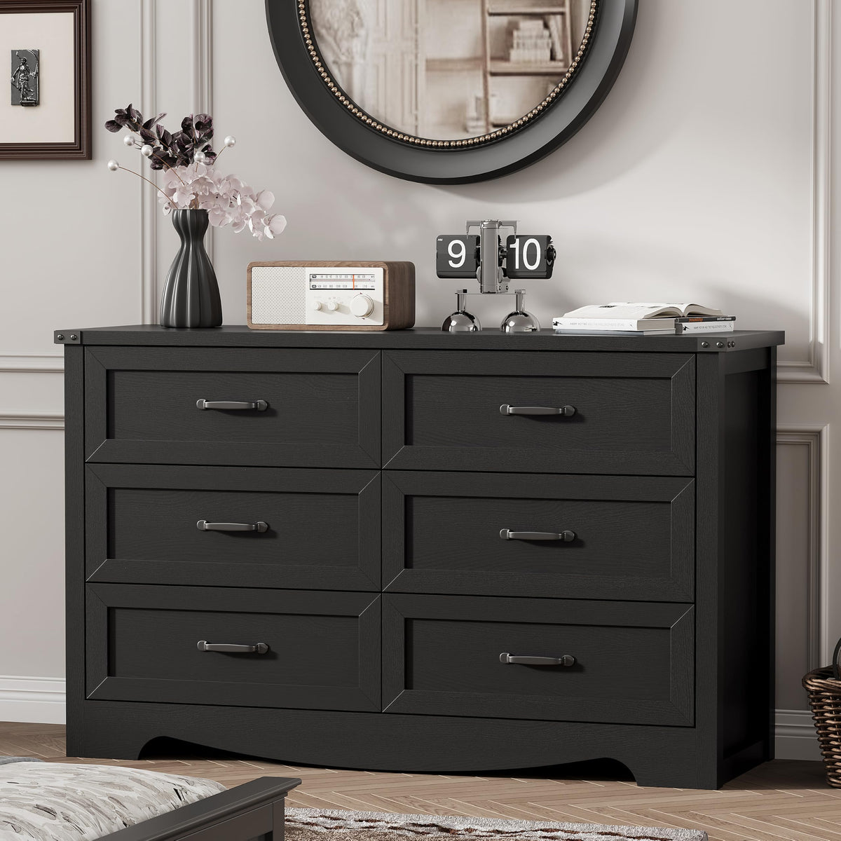 Black 6 Drawer Wood Dresser F469