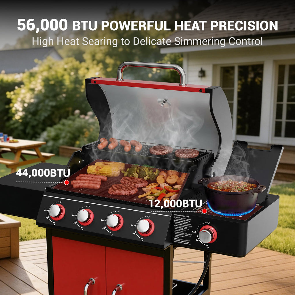 4 Burner Propane Gas Grill with Side Burner O29299