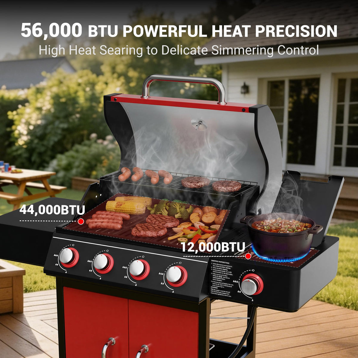 4 Burner Propane Gas Grill with Side Burner O29299