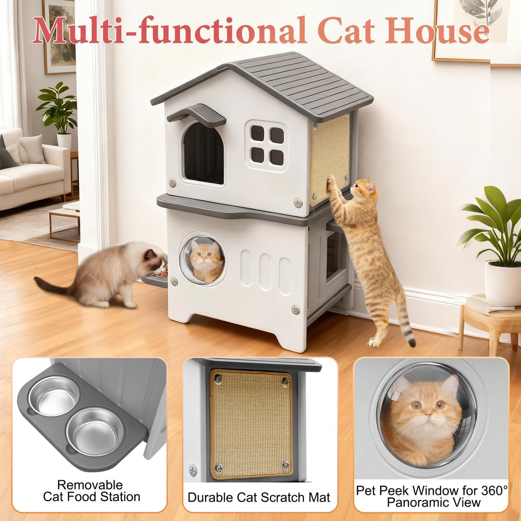 Insulated Outdoor Plastic Cat House with Cat Bowls V295269