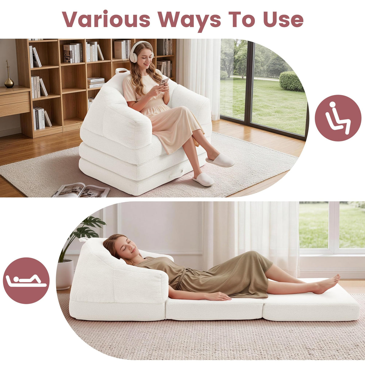 Beige 2 in 1 Convertible Sleeper Sofa Bed V1463