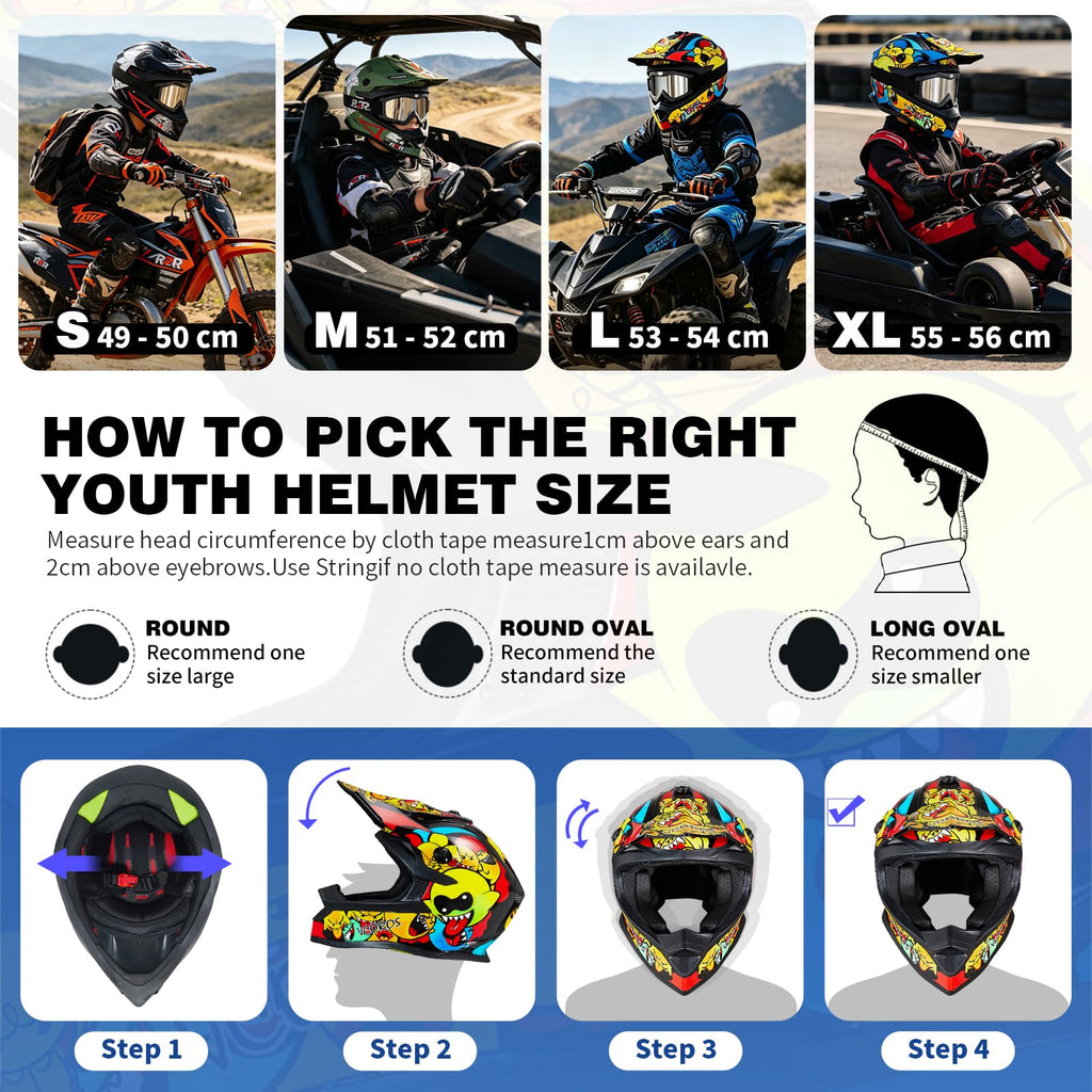 Kids Dirt Bike Helmet Set DOT Certified with Goggles Gloves B995741