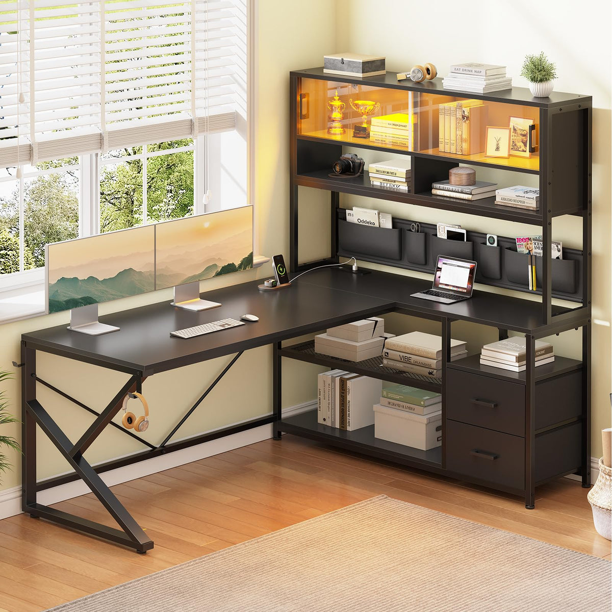 L Shaped Gaming Desk with 2 Drawer H37781