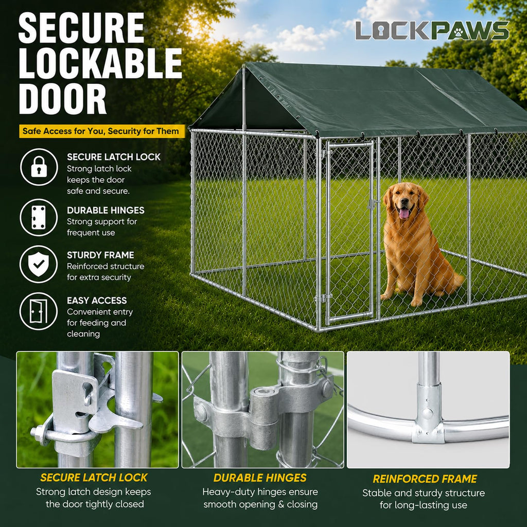 10x10FT Heavy Duty Galvanized Steel Outdoor Dog Kennel F77753