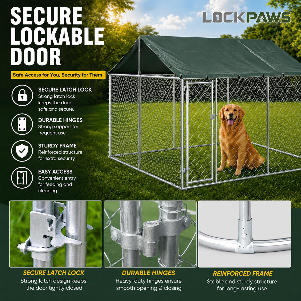 10x10FT Heavy Duty Galvanized Steel Outdoor Dog Kennel F77753