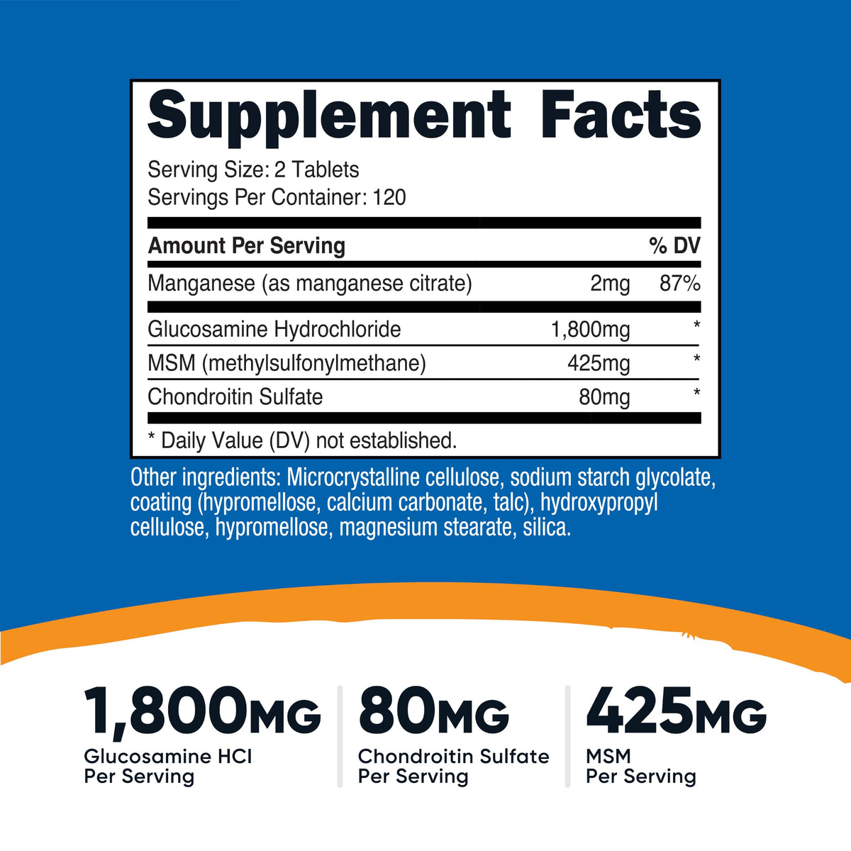 Glucosamine 1800mg with Chondroitin & MSM, 240 Tablets T390