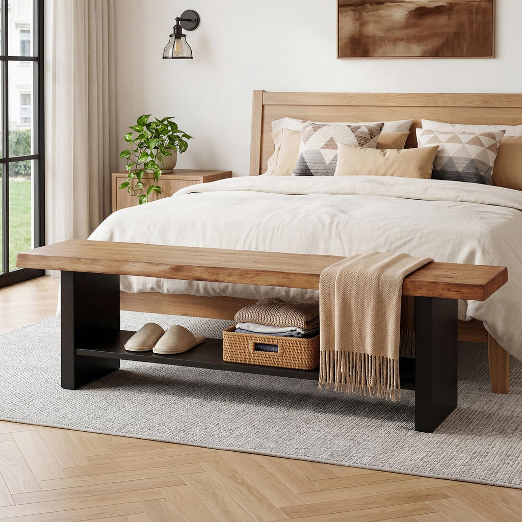 55" Solid Wood 2-Tier Shoe Storage Bench Z68723