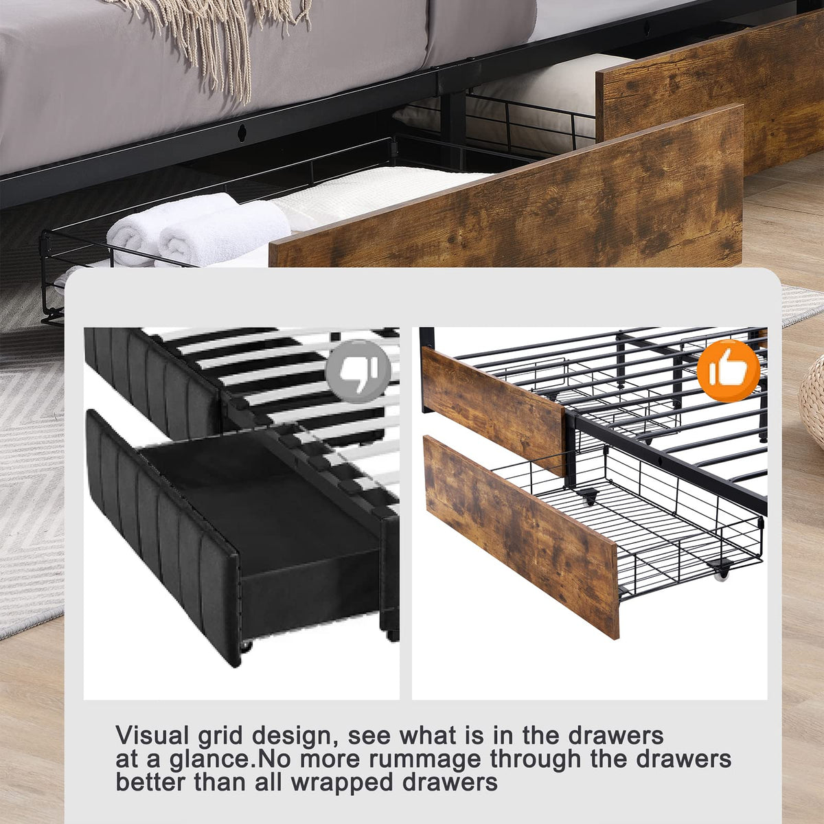 King Size Wood Bed Frame with 4 Storage Drawers G232010