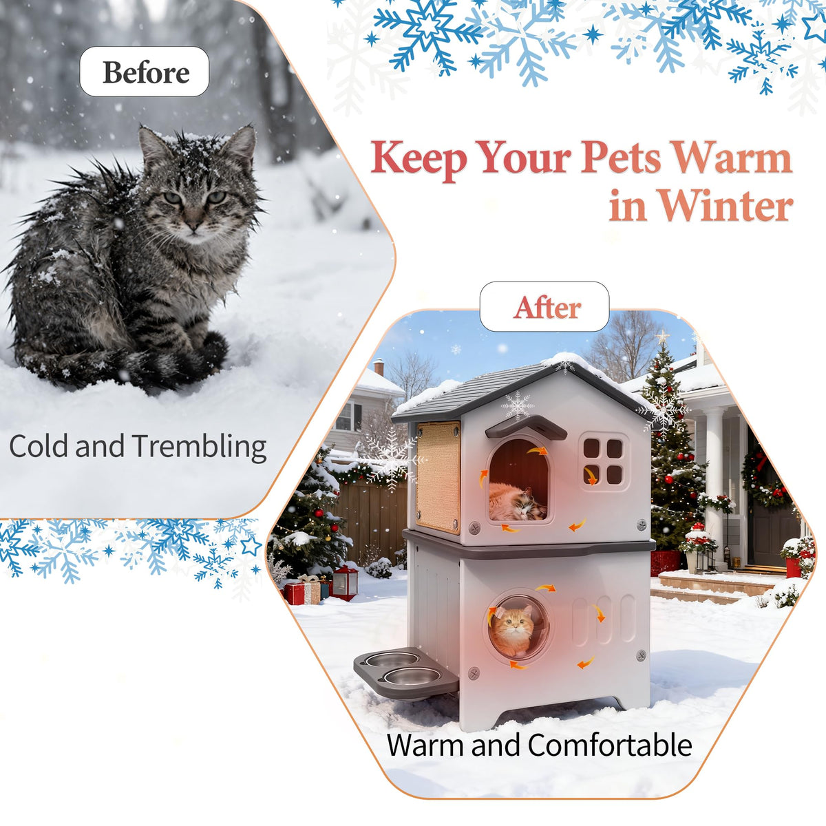 Insulated Outdoor Plastic Cat House with Cat Bowls V295269