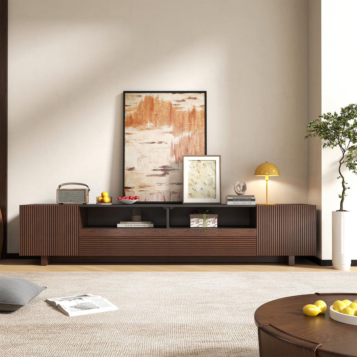 78.8 Inch Dark Brown Walnut TV Stand with Storage X68425