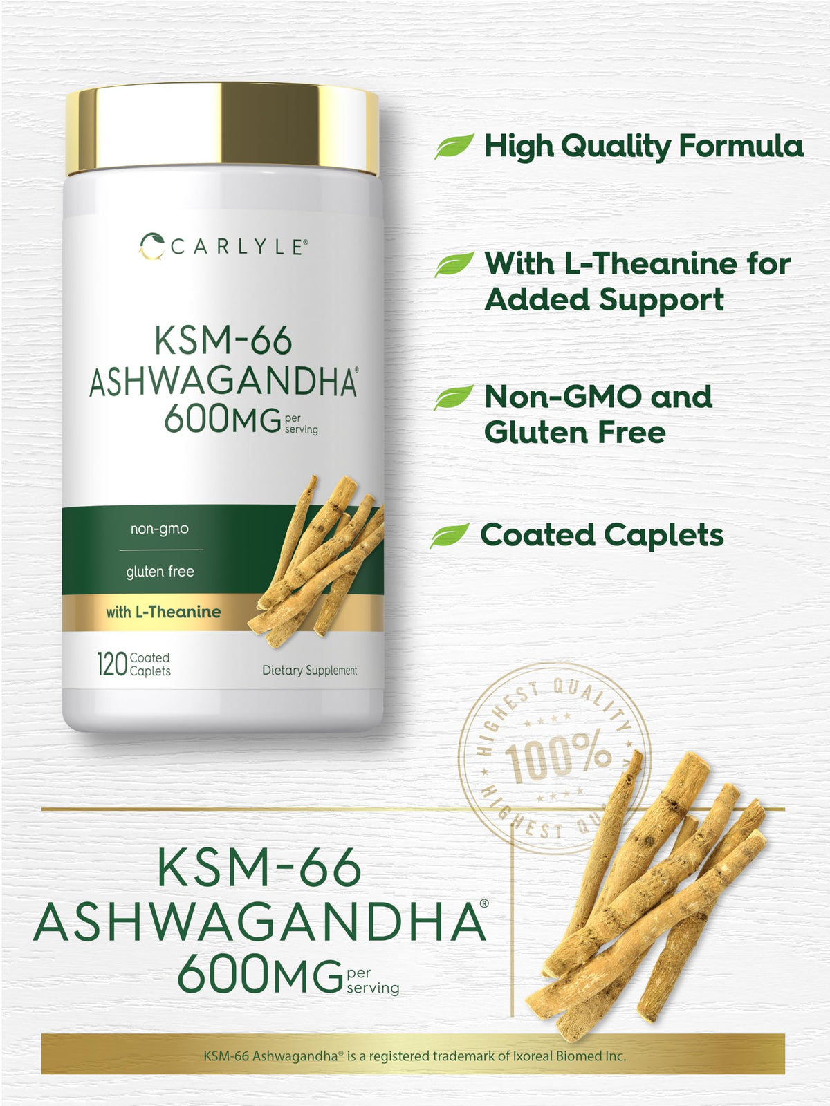 Ashwagandha Root Extract 600mg 120 Vegan Caplets P76829