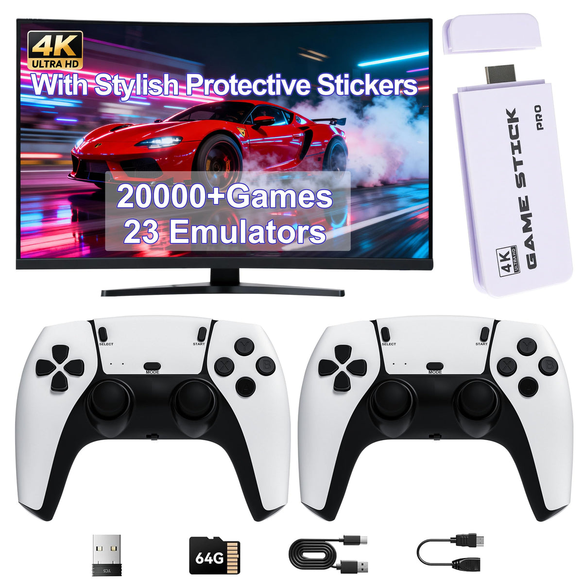 Retro Gaming Console with 20k+ Classic Games, 4K HDMI, Dual Wireless Controllers, 64GB Y9442