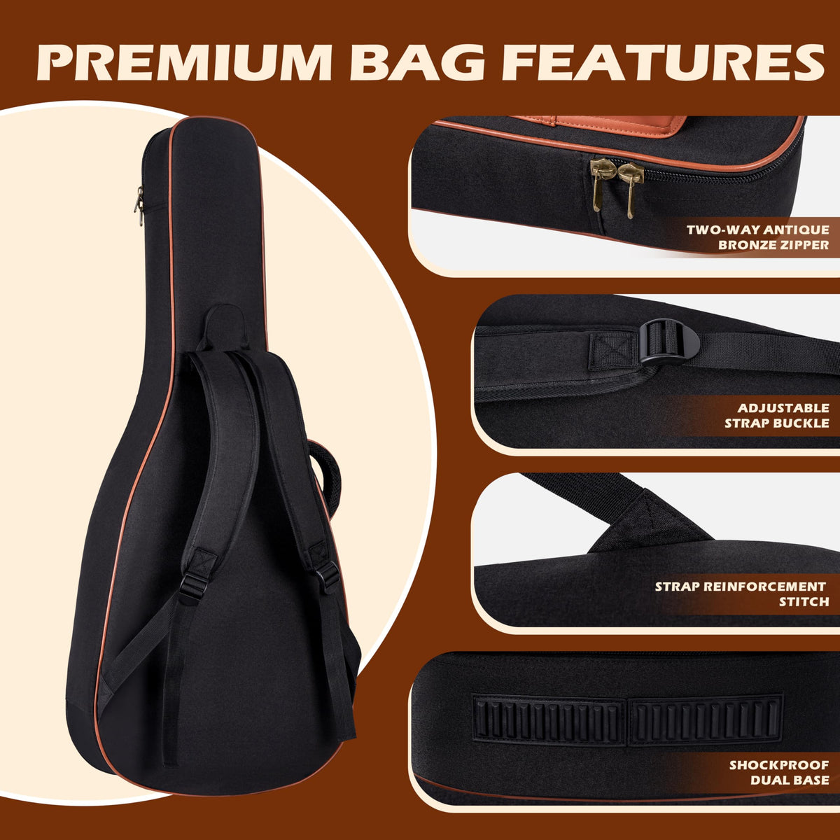40/41/42" Waterproof PU Leather Acoustic Guitar Bag B71384