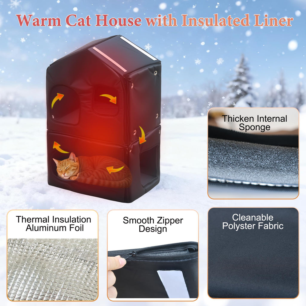 Insulated Outdoor Plastic Cat House with Cat Bowls V295269