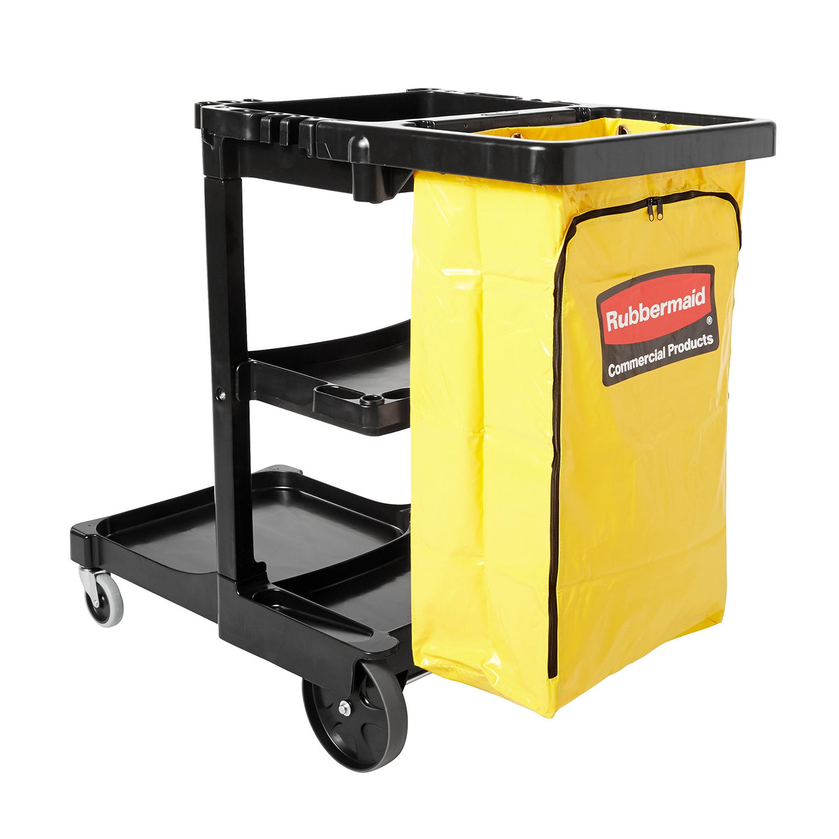 3-Shelf Wheeled Cleaning Cart with Yellow Vinyl Bag O946