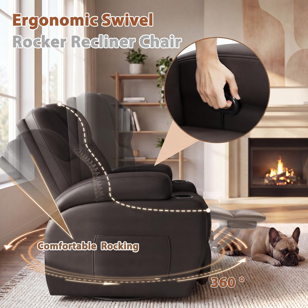Swivel Rocker Recliner Chair with Vibration Massage R166