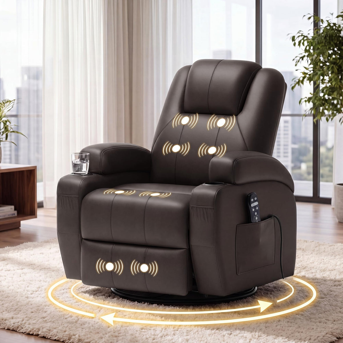 Swivel Rocker Recliner Chair with Vibration Massage R166
