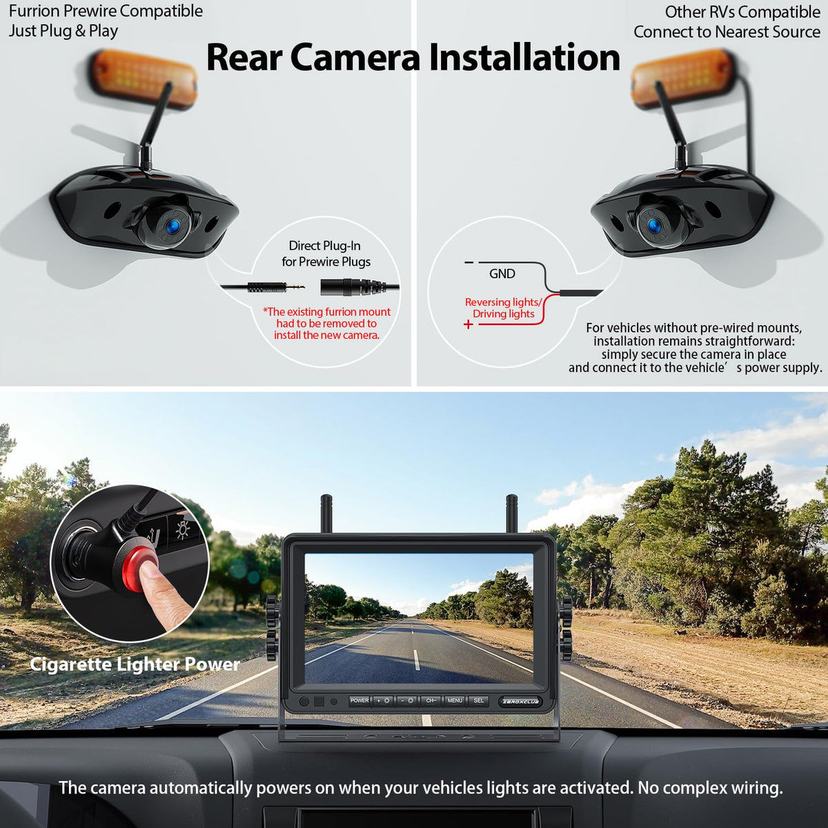 1080P 7" Wireless RV Backup Camera System with DVR Monitor O112349