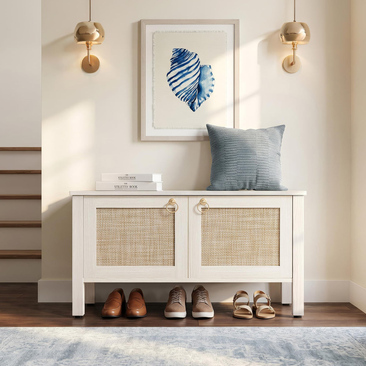 Rattan Storage Bench with 2 Safety Hinges T3071