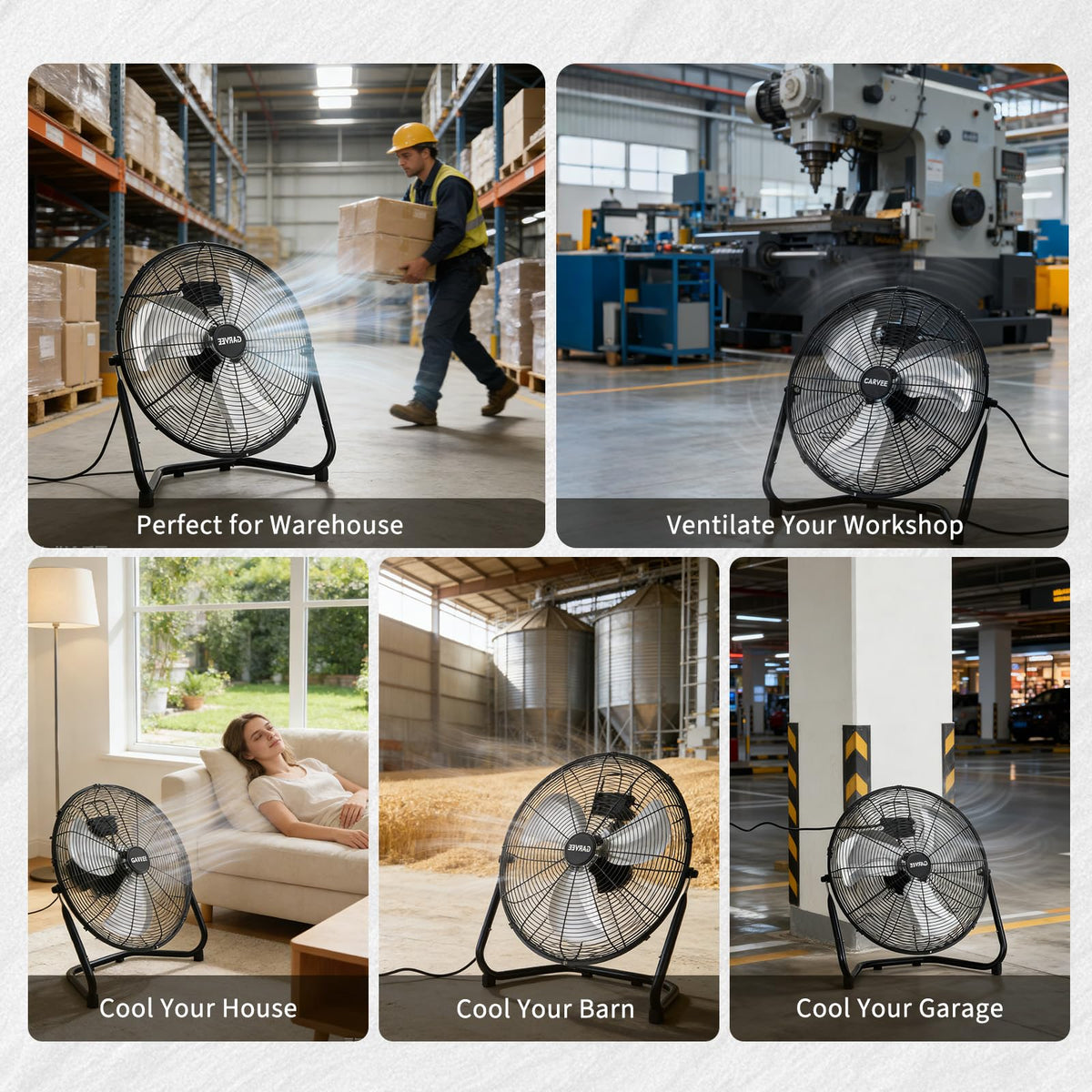 20" High Velocity Floor Fan, 4800 CFM Heavy Duty Industrial Metal Fan with 3 Speeds Y21826