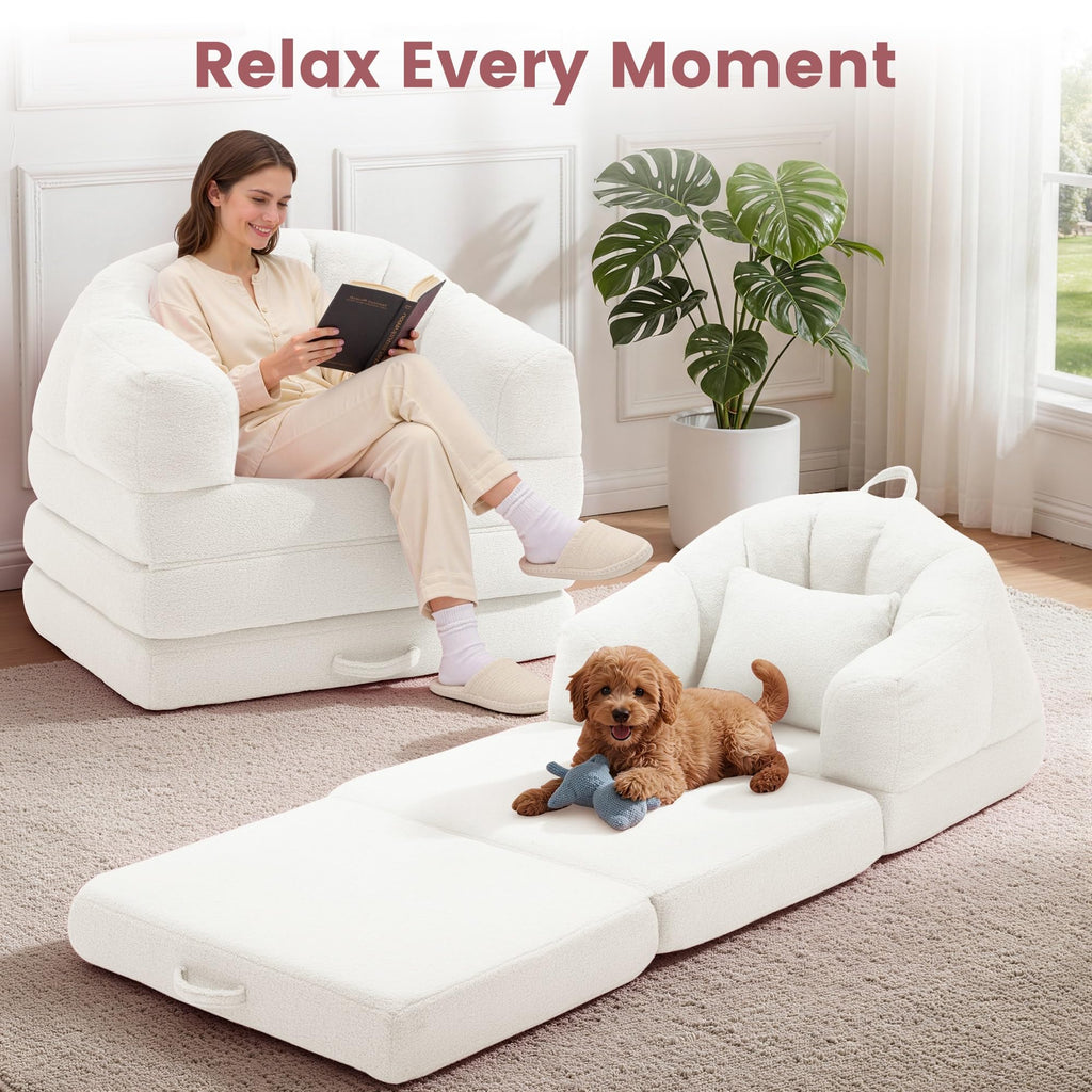 Beige 2 in 1 Convertible Sleeper Sofa Bed V1463