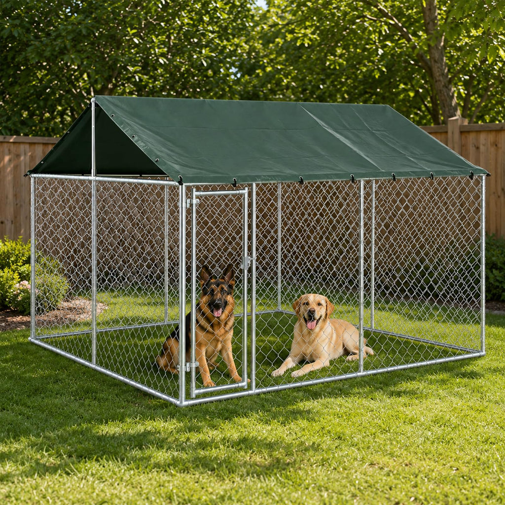 10x10FT Heavy Duty Galvanized Steel Outdoor Dog Kennel F77753
