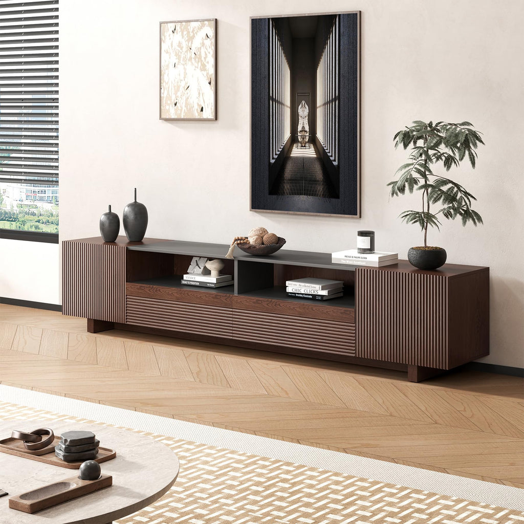 78.8 Inch Dark Brown Walnut TV Stand with Storage X68425